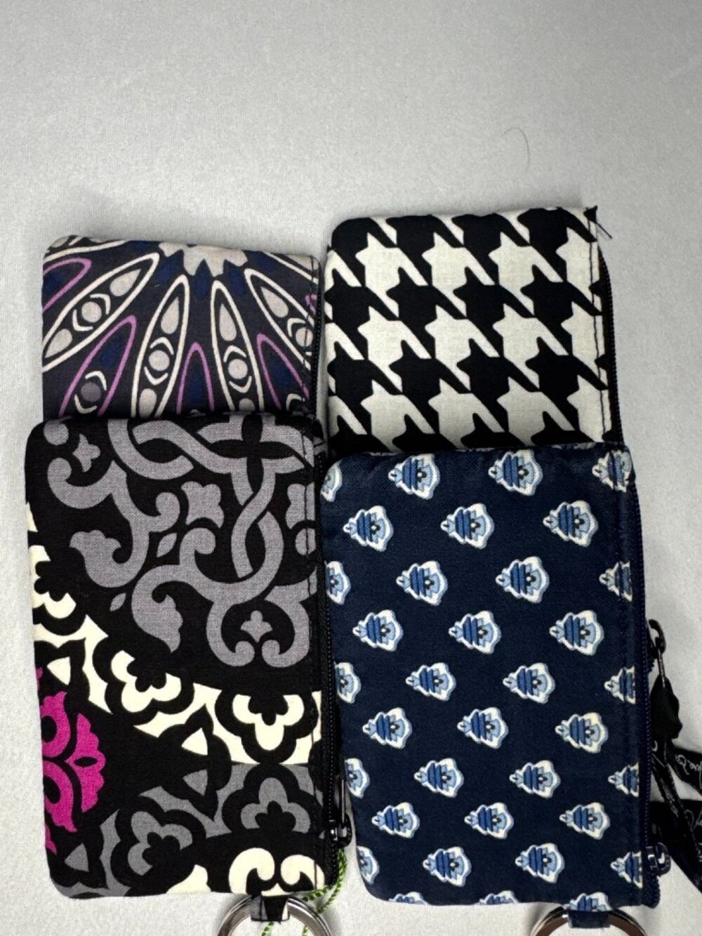 Vera Bradley Zip ID Case Lot of 4 Houndstooth Canterberry Nantucket Navy Mimosa
